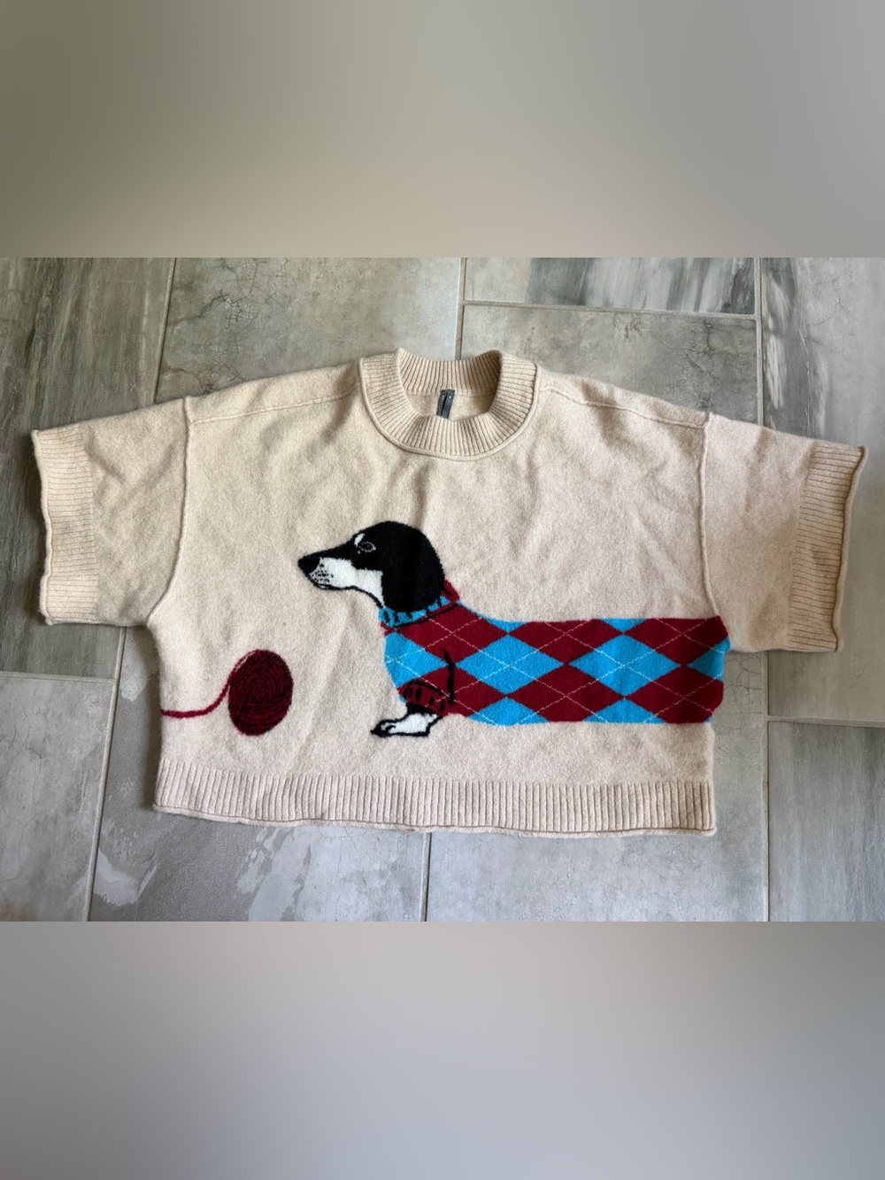 Anthropologie The Goldie Crew-Neck Cashmere Sweater Red Dachshund Medium - Picture 3 of 8